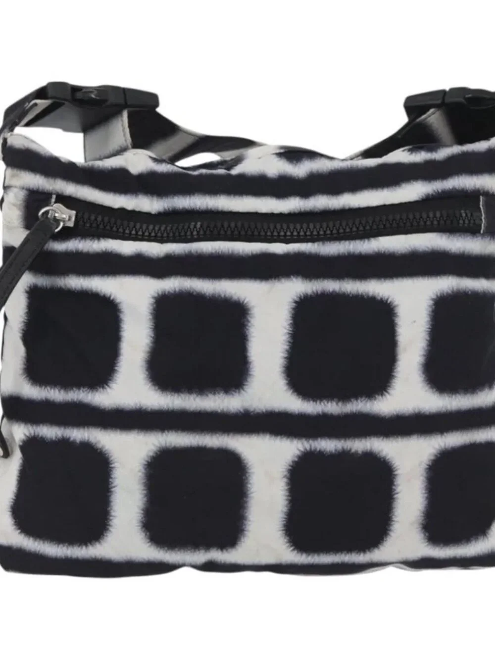 CHANEL Shoulder Bag Nylon Black White Silver CC Auth BA11713A